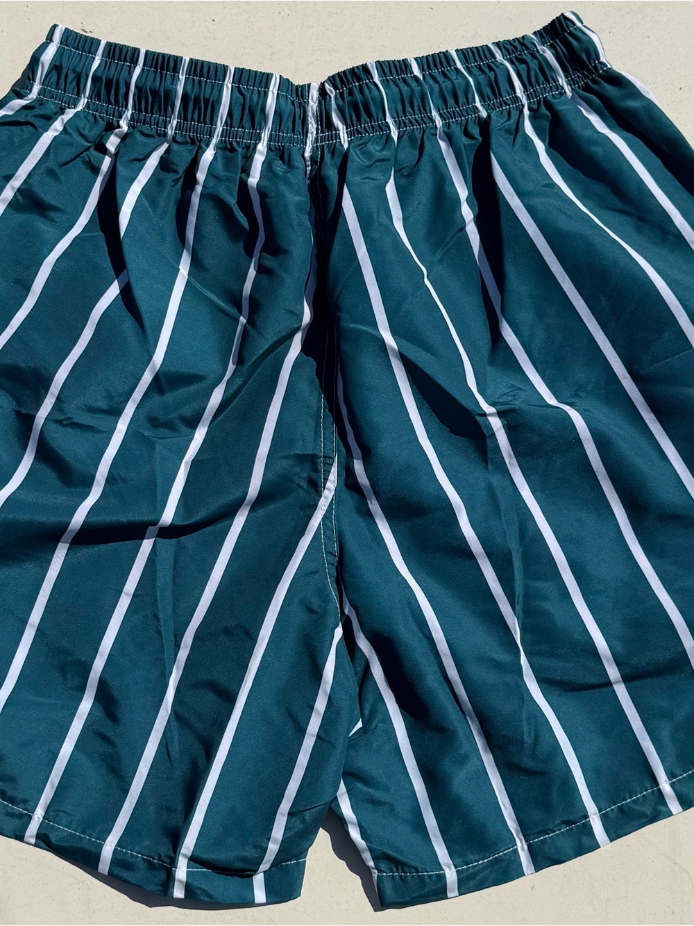 Men's Green Striped Swim Trunks - Elastic Waist with Drawstring - Picture 2 of 2